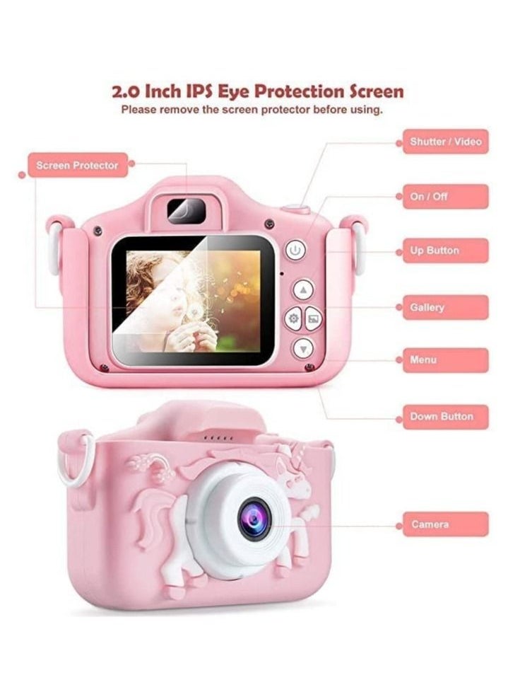 Kids Camera for Girls and Boys, Kids Digital Dual Camera 20MP Video Camcorder Anti-Drop Children Cartoon Selfie Camera, Camera for Kids with Games, Birthday Gift,32 gb mamory card supported