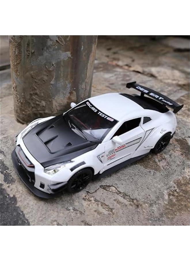 1/24 Scale Compatible for Nissan GTR Model Car Toy, Zinc Alloy Pull Back Toy car with Sound and Light for Kids Boy Girl Gift (White)