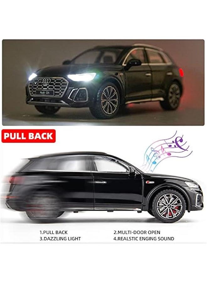 1/24 Compatible for Audi Q5 SUV Model Car, Zinc Alloy Pull Back Toy car with Sound and Light for Kids Boy Girl Gift(Black), XA2408