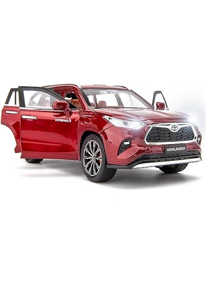 1/24 Highlander Model Car, Zinc Alloy Pull Back Toy car with Sound and Light for Kids Boy Girl Gift(Red)