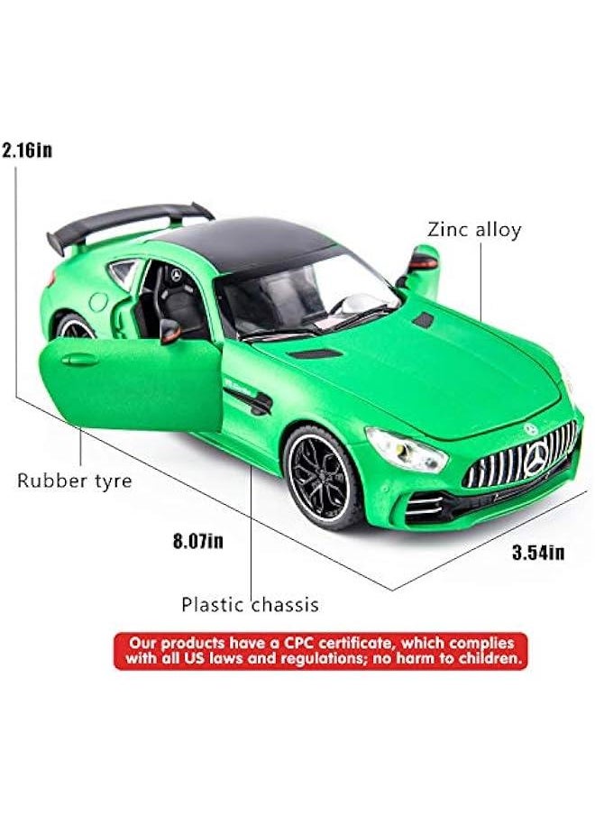 1/24 Benz AMG GTR Toy Cars Model Car, Zinc Alloy Pull Back Toy car with Sound and Light for Kids Boy Girl Gift(Green)