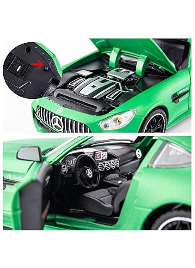 1/24 Benz AMG GTR Toy Cars Model Car, Zinc Alloy Pull Back Toy car with Sound and Light for Kids Boy Girl Gift(Green)