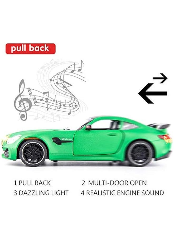 1/24 Benz AMG GTR Toy Cars Model Car, Zinc Alloy Pull Back Toy car with Sound and Light for Kids Boy Girl Gift(Green)