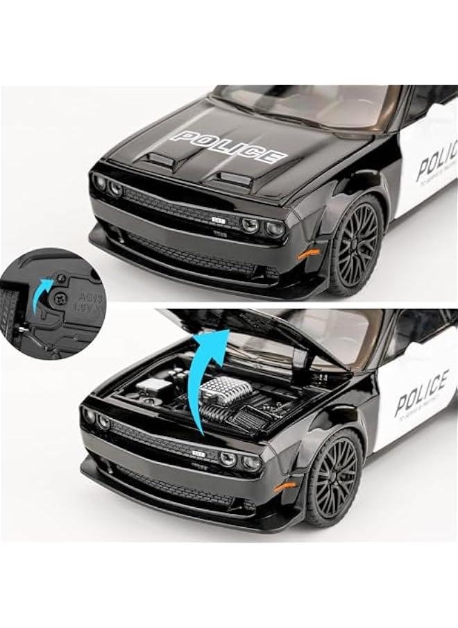 Dodge Challenger Hellcat Police Car Model Car, Zinc Alloy Pull Back Toy Car with Sound and Light for Kids Boy Girl Gift