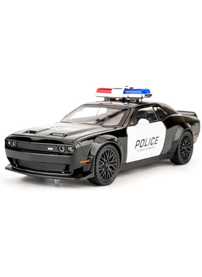 Dodge Challenger Hellcat Police Car Model Car, Zinc Alloy Pull Back Toy Car with Sound and Light for Kids Boy Girl Gift