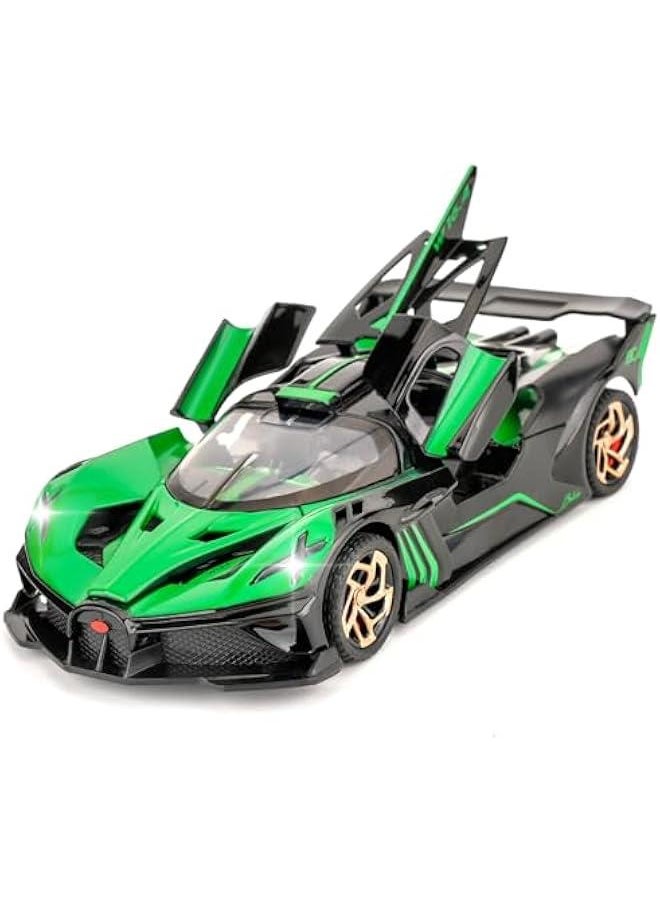 1/32 Bugatti Bolide Sports Model Car, Zinc Alloy Pull Back Toy Car with Sound and Light for Kids Boy Girl Gift(Green)