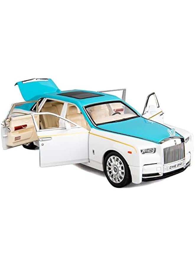 1/24 Rolls-Royce Phantom Model Car,Zinc Alloy Pull Back Toy Diecast Toy Cars with Sound and Light for Kids Boy Girl Gift(Blue-White)