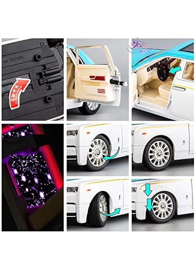 1/24 Rolls-Royce Phantom Model Car,Zinc Alloy Pull Back Toy Diecast Toy Cars with Sound and Light for Kids Boy Girl Gift(Blue-White)