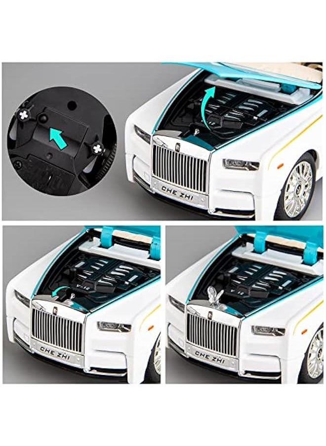 1/24 Rolls-Royce Phantom Model Car,Zinc Alloy Pull Back Toy Diecast Toy Cars with Sound and Light for Kids Boy Girl Gift(Blue-White)