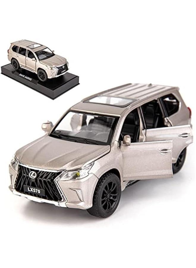 1/32 Compatible for Lexus LX570 Off-Road in Luxury SUV Model Car, Zinc Alloy Pull Back Toy car with Sound and Light for Kids Boy Girl Gift(Silver)