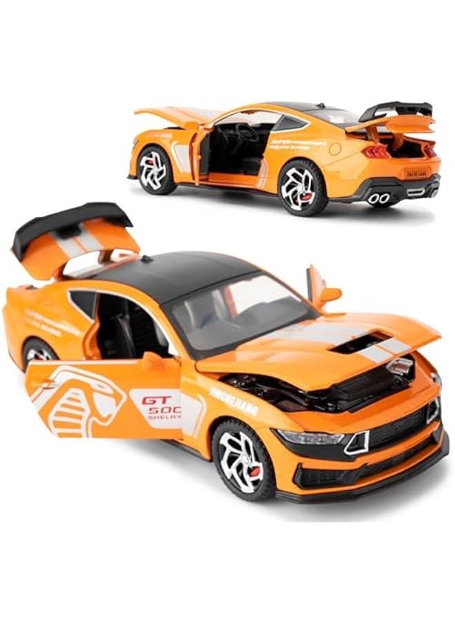 1/32 Ford Mustang Shelby GT500 Model Car, Zinc Alloy Pull Back Toy car with Sound and Light for Kids Boy Girl Gift(Orange)