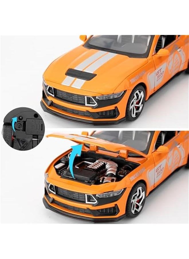 1/32 Ford Mustang Shelby GT500 Model Car, Zinc Alloy Pull Back Toy car with Sound and Light for Kids Boy Girl Gift(Orange)