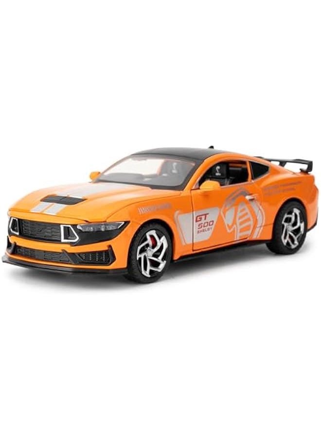 1/32 Ford Mustang Shelby GT500 Model Car, Zinc Alloy Pull Back Toy car with Sound and Light for Kids Boy Girl Gift(Orange)