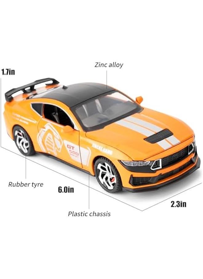 1/32 Ford Mustang Shelby GT500 Model Car, Zinc Alloy Pull Back Toy car with Sound and Light for Kids Boy Girl Gift(Orange)