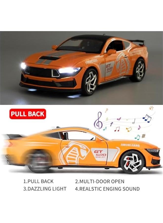 1/32 Ford Mustang Shelby GT500 Model Car, Zinc Alloy Pull Back Toy car with Sound and Light for Kids Boy Girl Gift(Orange)