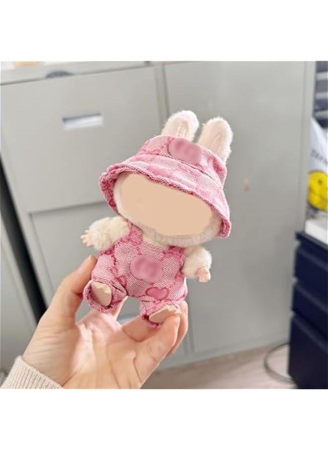 Labubu Clothes for 17cm Dolls - Adorable Pink & Brown Outfit, Stylish Accessories (Clothes + Hats)