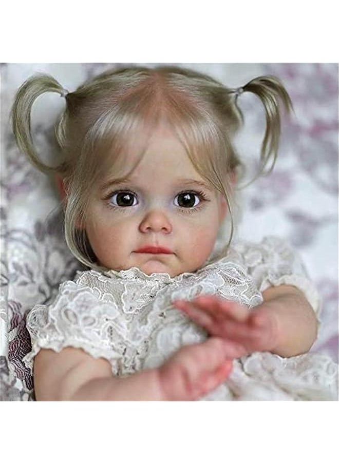 Reborn Baby Dolls Girl, 22 Inch Lifelike Reborn Toddler Dolls Full Body Vinyl Silicone with Long Hair, Beautiful Realistic Newborn Baby Doll with Feeding Toy for Kids Birthday