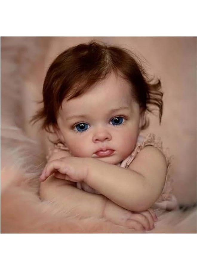 Reborn Baby Dolls Girl, 22 Inch Lifelike Reborn Toddler Dolls Full Body Vinyl Silicone with Long Hair, Beautiful Realistic Newborn Baby Doll with Feeding Toy for Kids Birthday