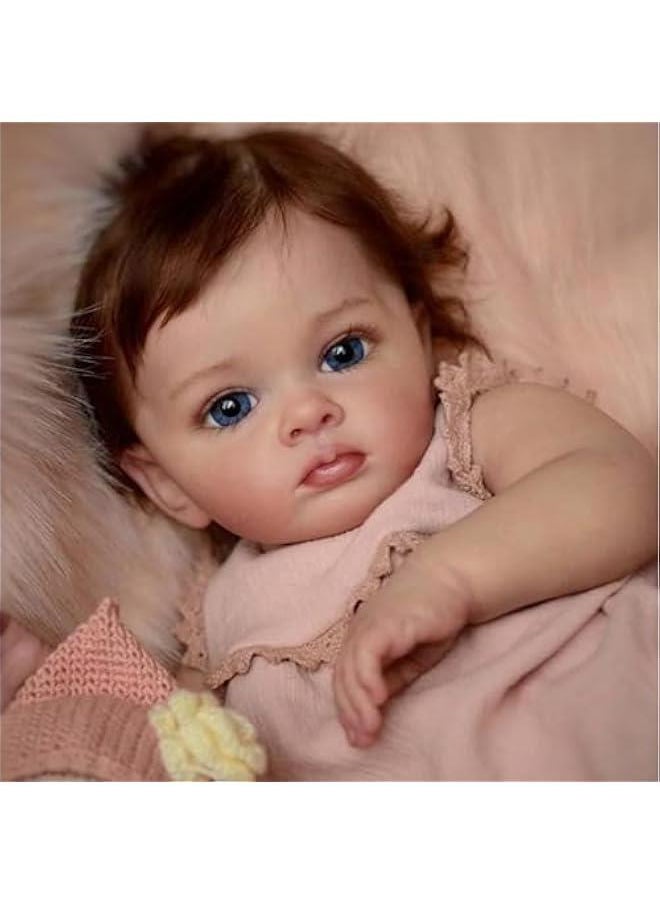 Reborn Baby Dolls Girl, 22 Inch Lifelike Reborn Toddler Dolls Full Body Vinyl Silicone with Long Hair, Beautiful Realistic Newborn Baby Doll with Feeding Toy for Kids Birthday