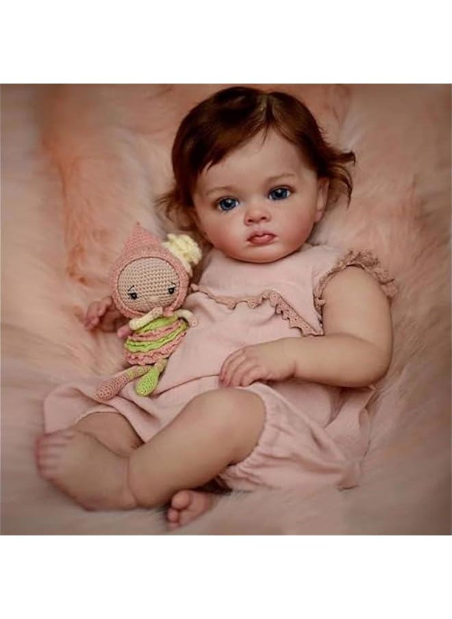 Reborn Baby Dolls Girl, 22 Inch Lifelike Reborn Toddler Dolls Full Body Vinyl Silicone with Long Hair, Beautiful Realistic Newborn Baby Doll with Feeding Toy for Kids Birthday