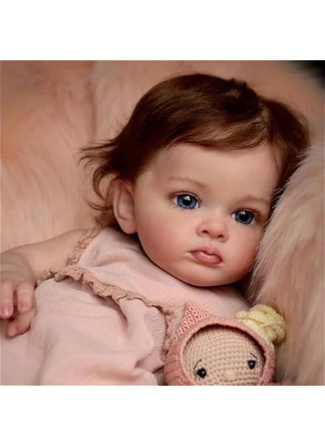 Reborn Baby Dolls Girl, 22 Inch Lifelike Reborn Toddler Dolls Full Body Vinyl Silicone with Long Hair, Beautiful Realistic Newborn Baby Doll with Feeding Toy for Kids Birthday