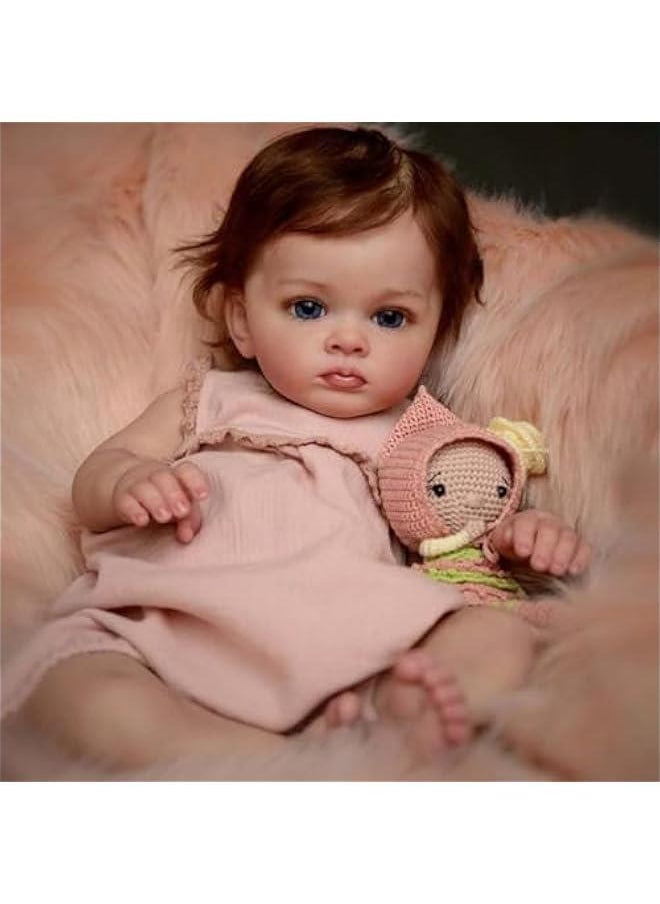 Reborn Baby Dolls Girl, 22 Inch Lifelike Reborn Toddler Dolls Full Body Vinyl Silicone with Long Hair, Beautiful Realistic Newborn Baby Doll with Feeding Toy for Kids Birthday