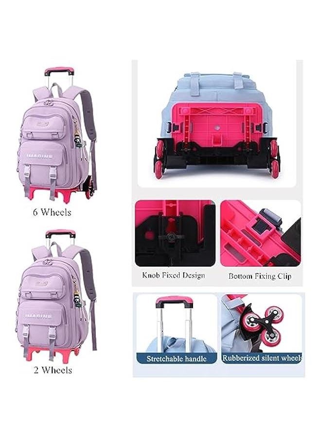 Solid Color Kids School Rolling Backpack for Boys Primary Students Wheeled Bag Elementary Bookbags for Girls