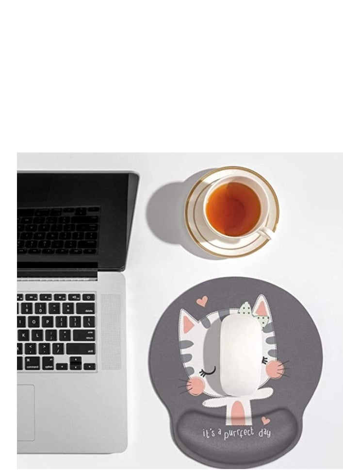 Ergonomic Mouse Pad with Wrist Support, Non-Slip Rubber Base Mousepad, for Home Office Gaming Working Computers Laptop, Easy Typing, Pain Relief, Memory Foam Rebound (Cute Cat)