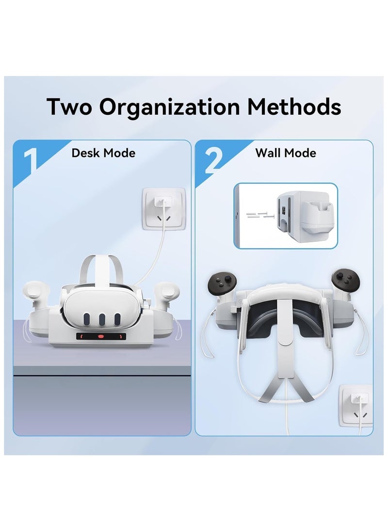 Charging Base Station Compatible with Quest 3, Wall-Mounted Charging Dock for Quest 3 Headset and Controllers, Charger Stand, Type-C Cable VR Accessories