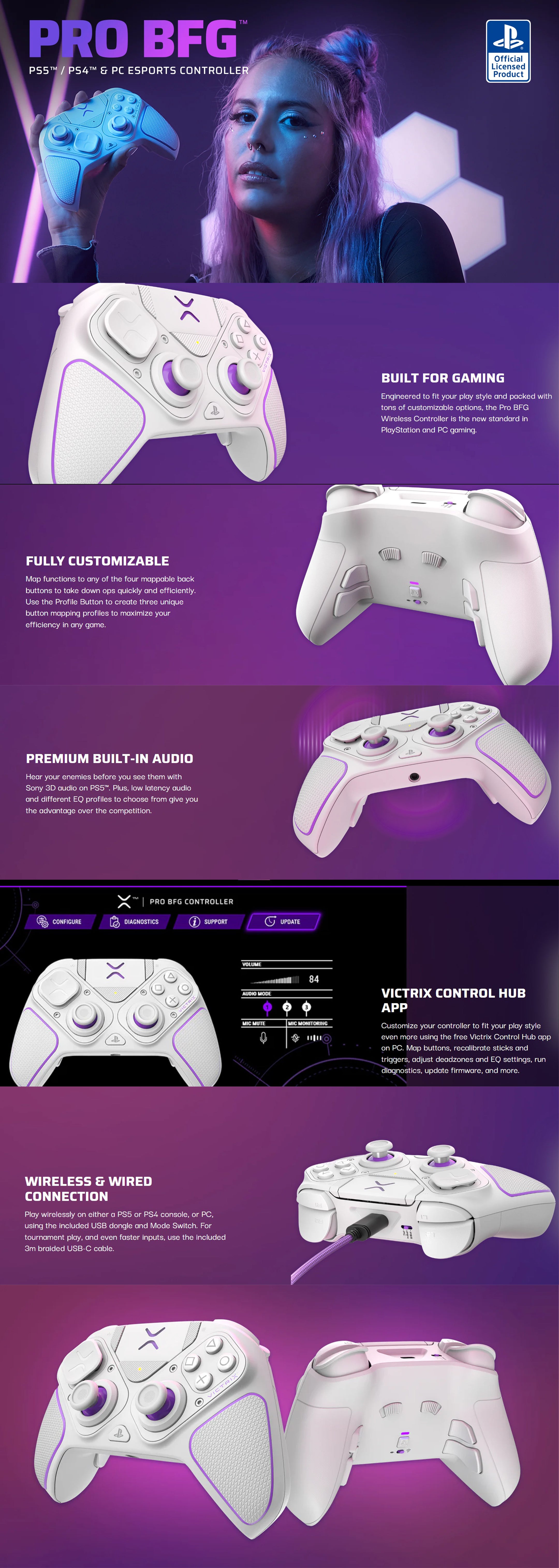 Victrix Pro BFG Wireless Controller for PS5, PS4, PC - White