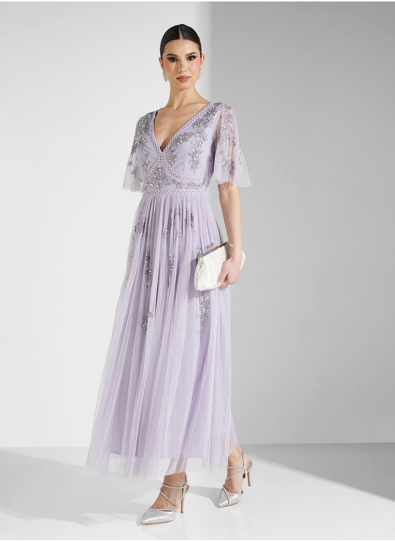 Embellished Tulle Maxi Dress