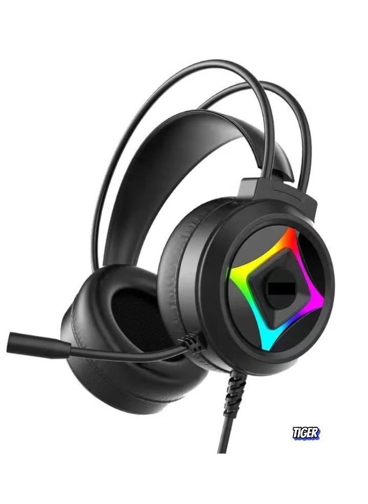 G101 Gaming Headset with LED Backlight, 50mm Horn Drivers, PU Leather Ear Pads, Dual 3.5mm Audio Jacks, USB Connection, Built-in Microphone, Immersive Sound Experience for PC, PS4, Xbox, and More