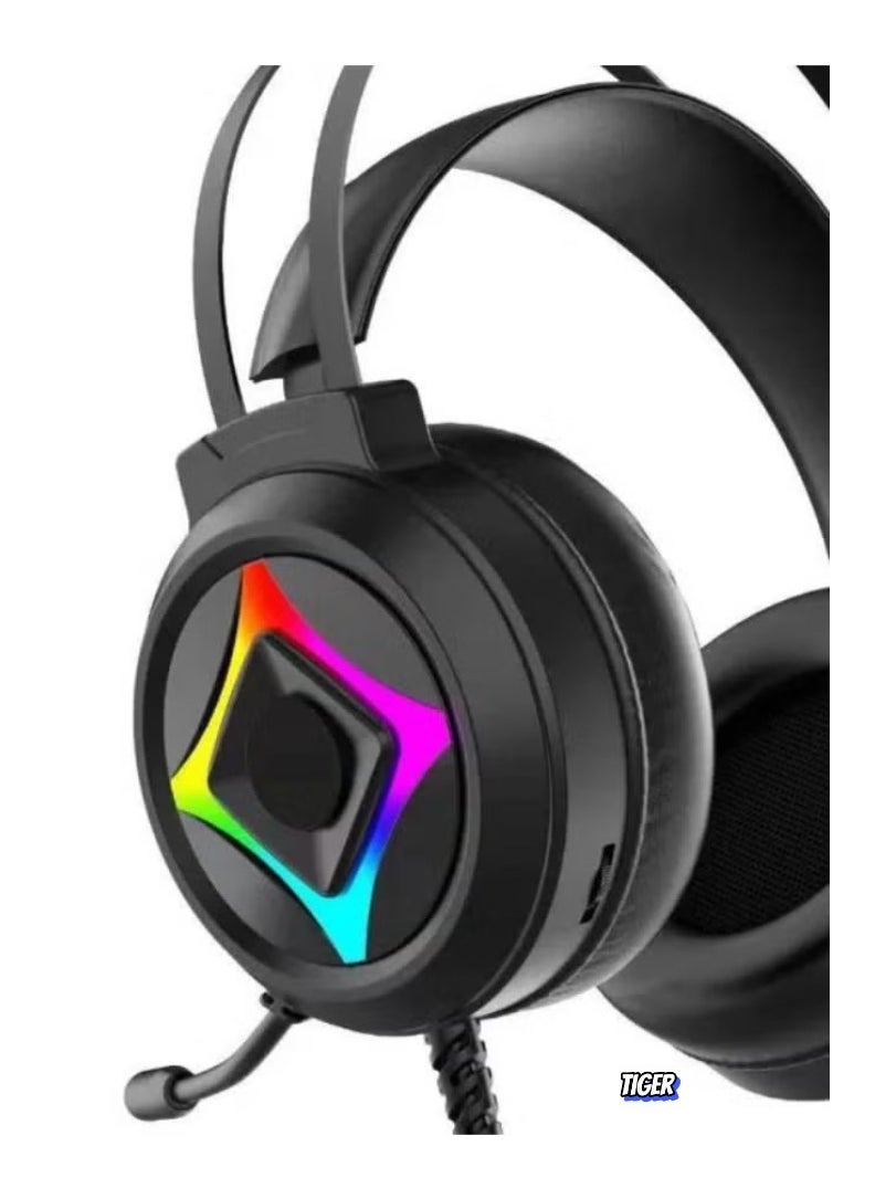 G101 Gaming Headset with LED Backlight, 50mm Horn Drivers, PU Leather Ear Pads, Dual 3.5mm Audio Jacks, USB Connection, Built-in Microphone, Immersive Sound Experience for PC, PS4, Xbox, and More