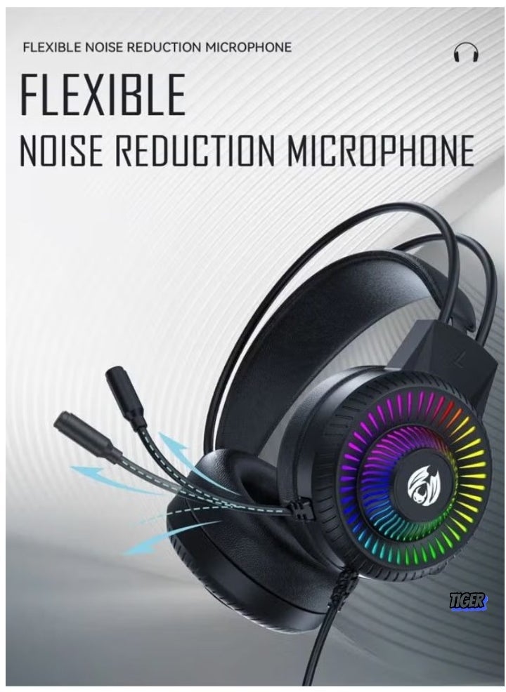 H82 Wired RGB Gaming Headset with Microphone, 3.5mm Audio Jack, USB Connection, LED Backlight, Noise-Cancelling Mic, Comfortable Ear Cushions, for PC, PS4, Xbox – Perfect for Gamers Seeking High-Quality Sound and Immersive Audio