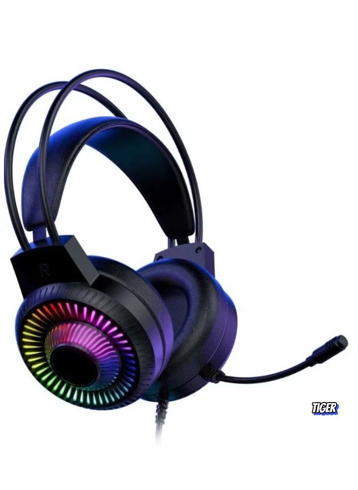 H82 Wired RGB Gaming Headset with Microphone, 3.5mm Audio Jack, USB Connection, LED Backlight, Noise-Cancelling Mic, Comfortable Ear Cushions, for PC, PS4, Xbox – Perfect for Gamers Seeking High-Quality Sound and Immersive Audio