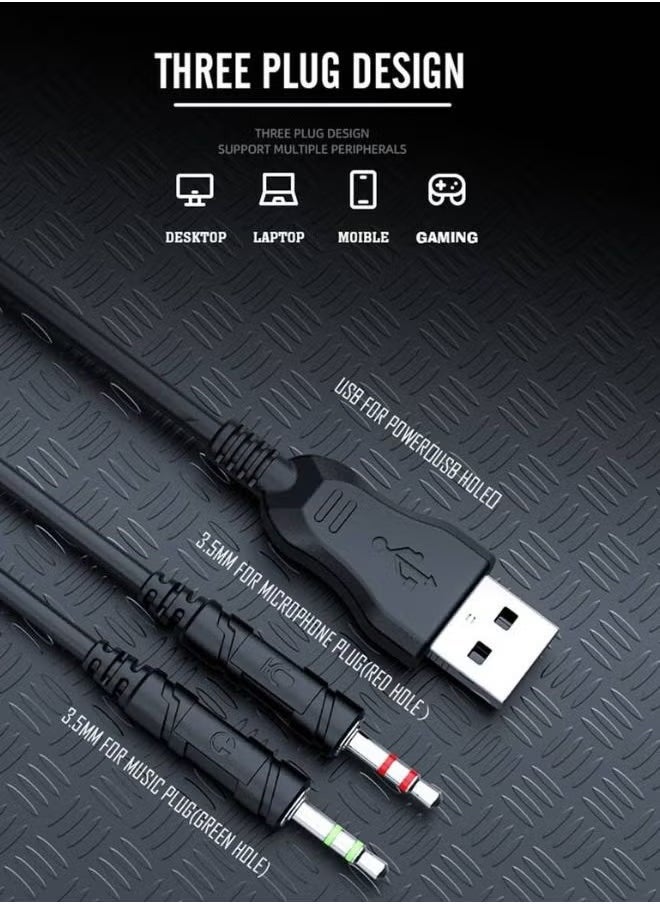 H82 Wired RGB Gaming Headset with Microphone, 3.5mm Audio Jack, USB Connection, LED Backlight, Noise-Cancelling Mic, Comfortable Ear Cushions, for PC, PS4, Xbox – Perfect for Gamers Seeking High-Quality Sound and Immersive Audio