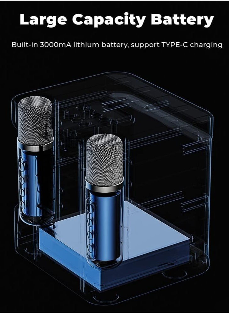 Portable Bluetooth Speaker, Karaoke Machine for Adults/Kids with 2 Wireless Microphones, Portable Bluetooth Karaoke Speaker PA System, Singing Machine with Echo and Vocal Cut, for Birthday