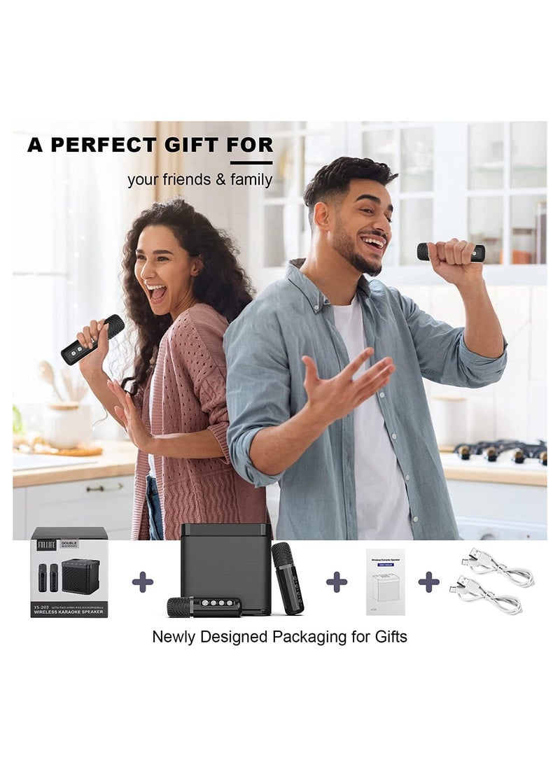 Portable Bluetooth Speaker, Karaoke Machine for Adults/Kids with 2 Wireless Microphones, Portable Bluetooth Karaoke Speaker PA System, Singing Machine with Echo and Vocal Cut, for Birthday