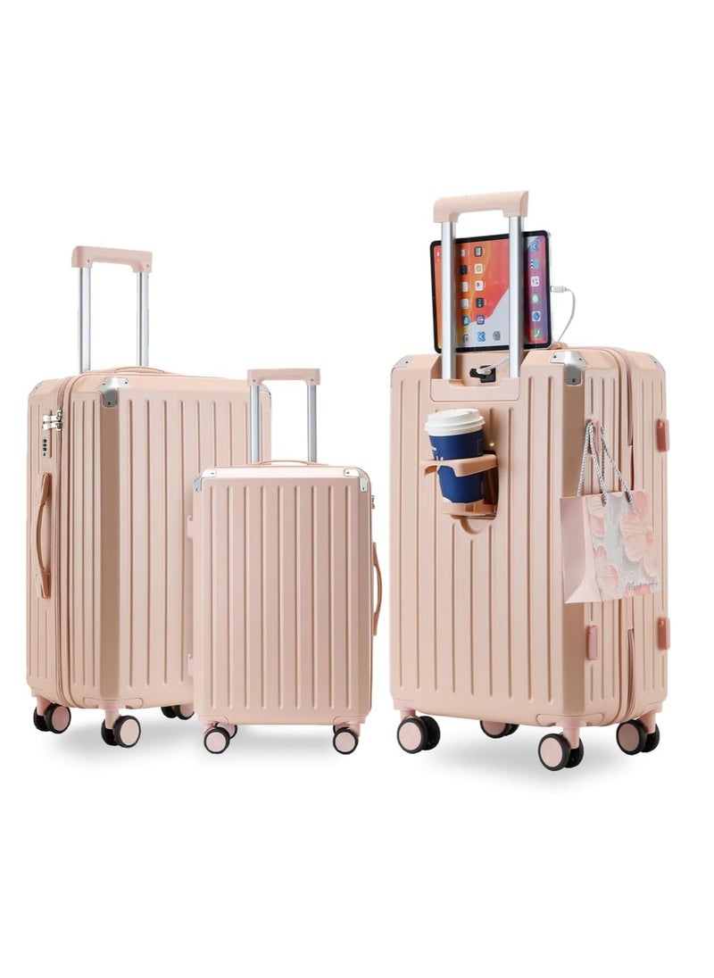 ZUIHAO Luggage Sets 3 Piece with Spinner Wheels Lightweight Durable Carry On Cabin Travel Suitcase with TSA Lock Hard Shell ABS+PC 20/24/28in Pink