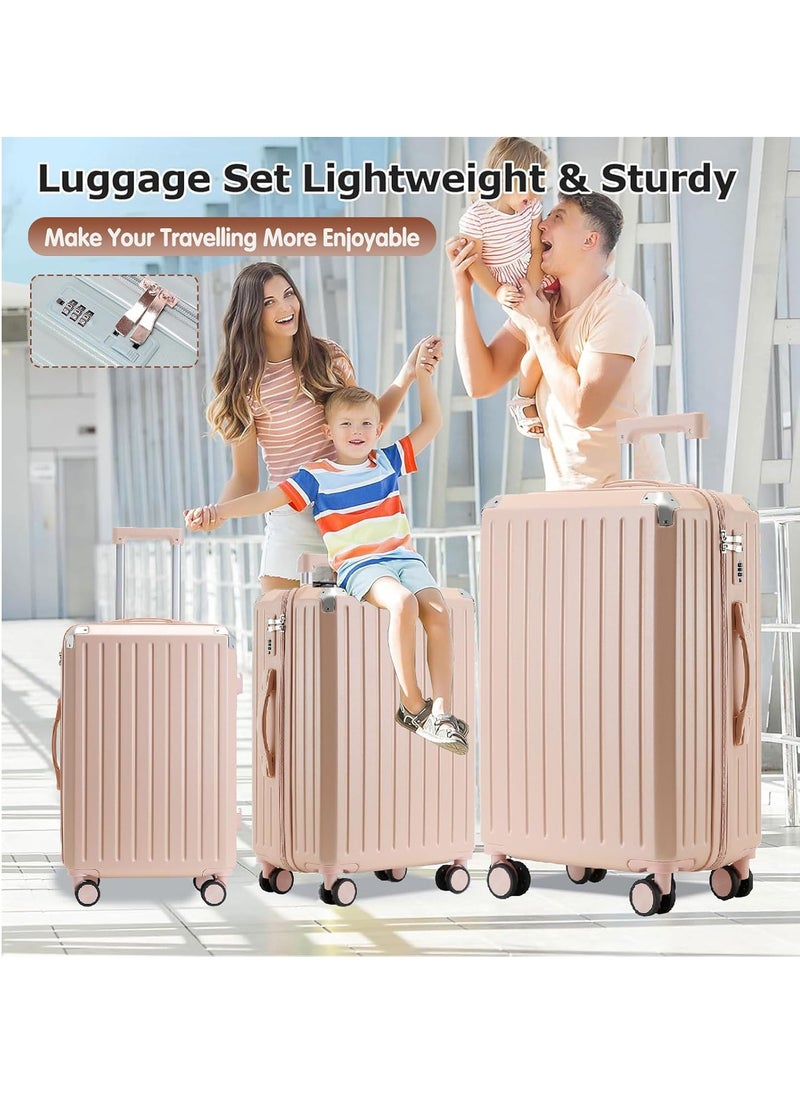 ZUIHAO Luggage Sets 3 Piece with Spinner Wheels Lightweight Durable Carry On Cabin Travel Suitcase with TSA Lock Hard Shell ABS+PC 20/24/28in Pink