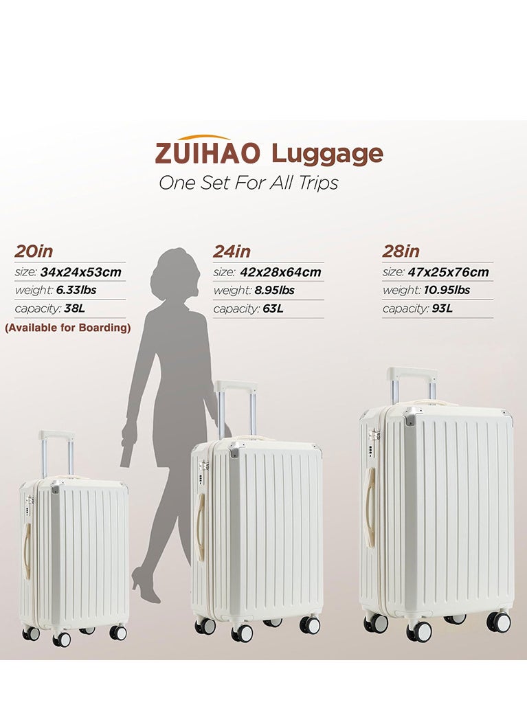 ZUIHAO 3-piece Set Hardside Spinner Luggage- 20/24/28 inch ABS+PC Suitcase Sets with TSA Lock Lightweight Durable Travel Luggage Sets for Family  White