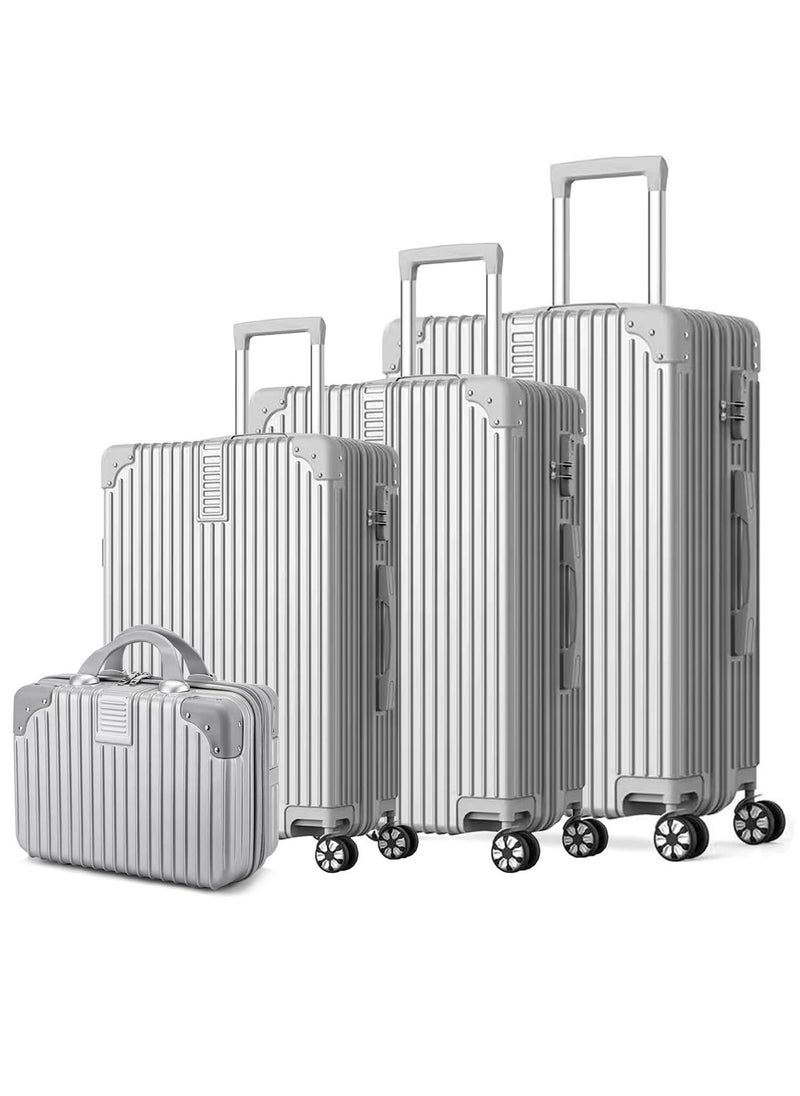 Luggage Sets 4 Piece with Spinner Wheels Lightweight Durable Carry On Cabin Travel Suitcase with TSA Lock Hard Shell ABS+PC 14/20/24/28in Silver