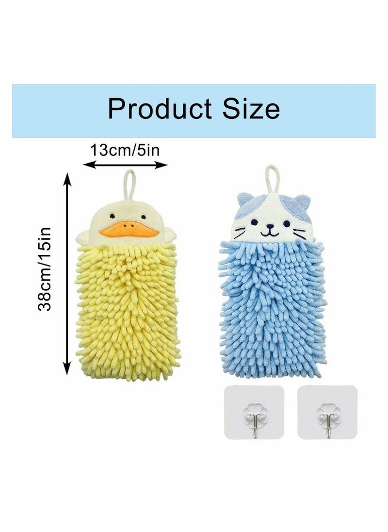 2 Pcs Cute Animal Hand Towels Set, Soft & Plush Microfibre Hand Towel Quick-Drying Super Absorbent Towels with Hanging Loop for Kitchen and Bathroom