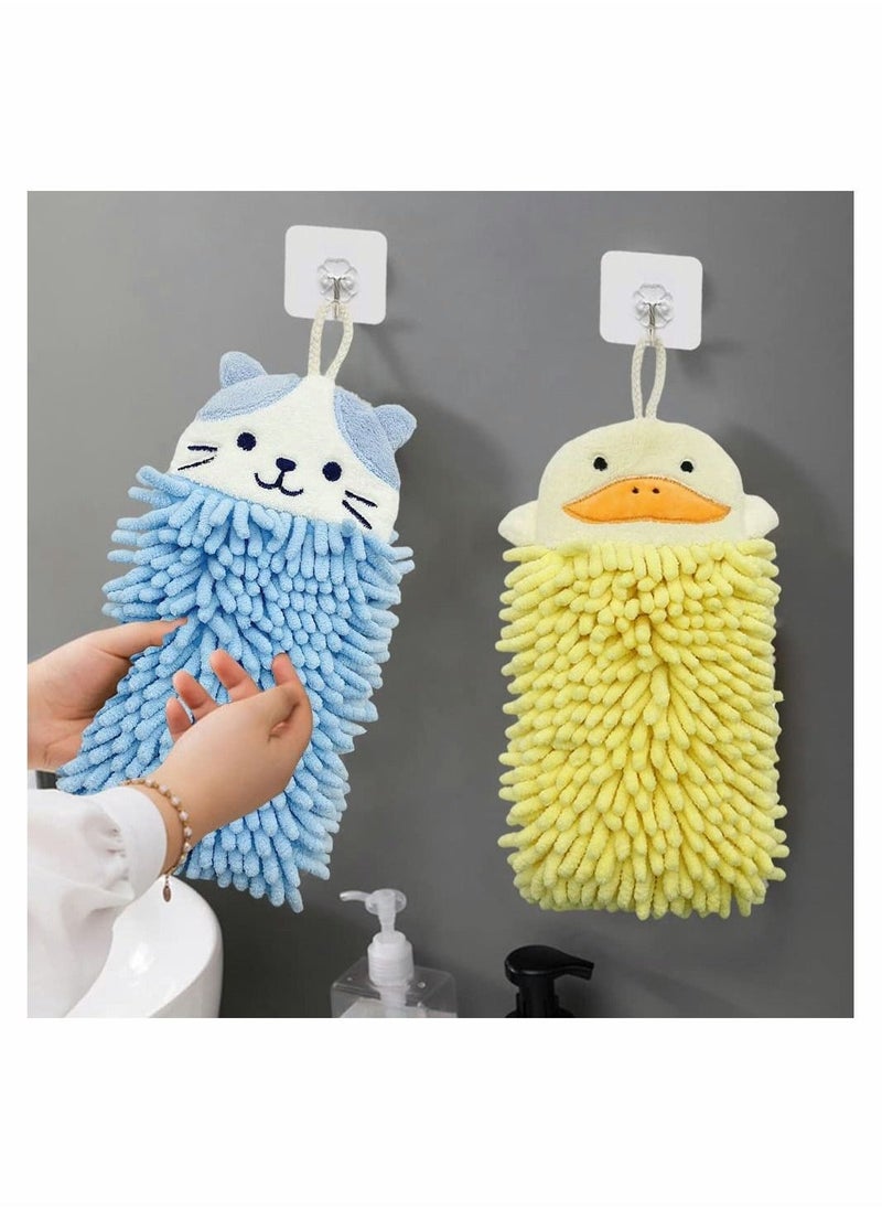 2 Pcs Cute Animal Hand Towels Set, Soft & Plush Microfibre Hand Towel Quick-Drying Super Absorbent Towels with Hanging Loop for Kitchen and Bathroom