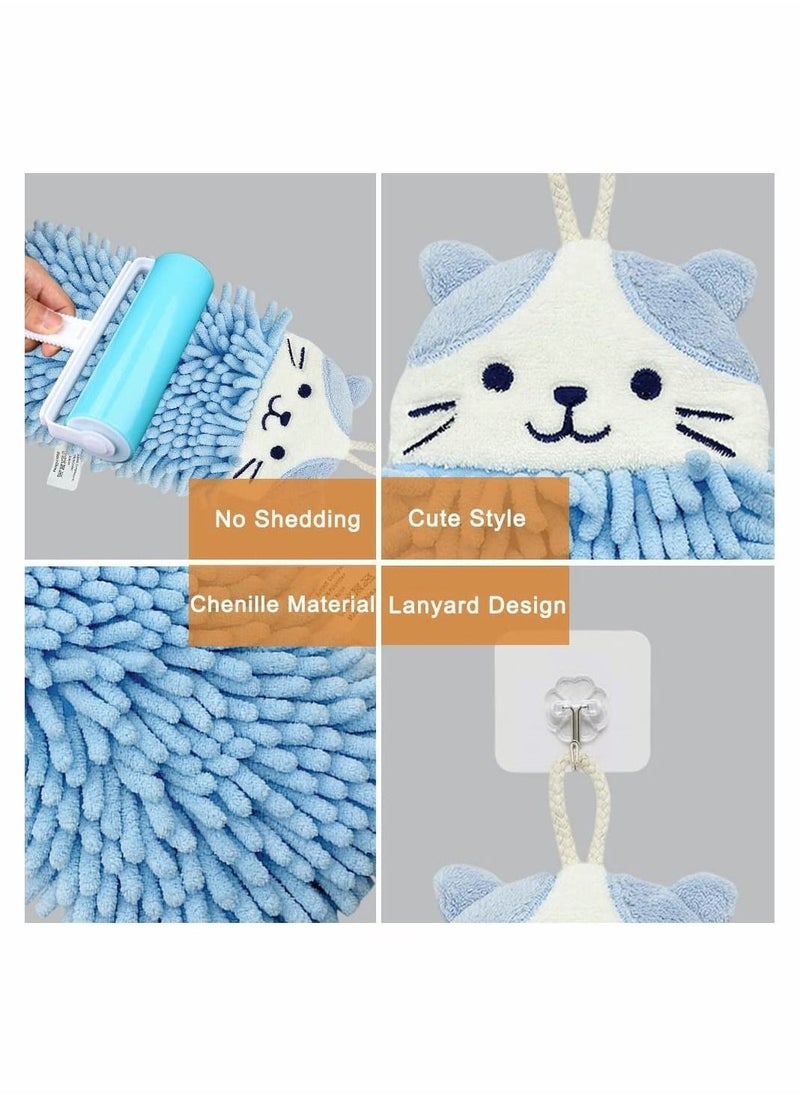 2 Pcs Cute Animal Hand Towels Set, Soft & Plush Microfibre Hand Towel Quick-Drying Super Absorbent Towels with Hanging Loop for Kitchen and Bathroom