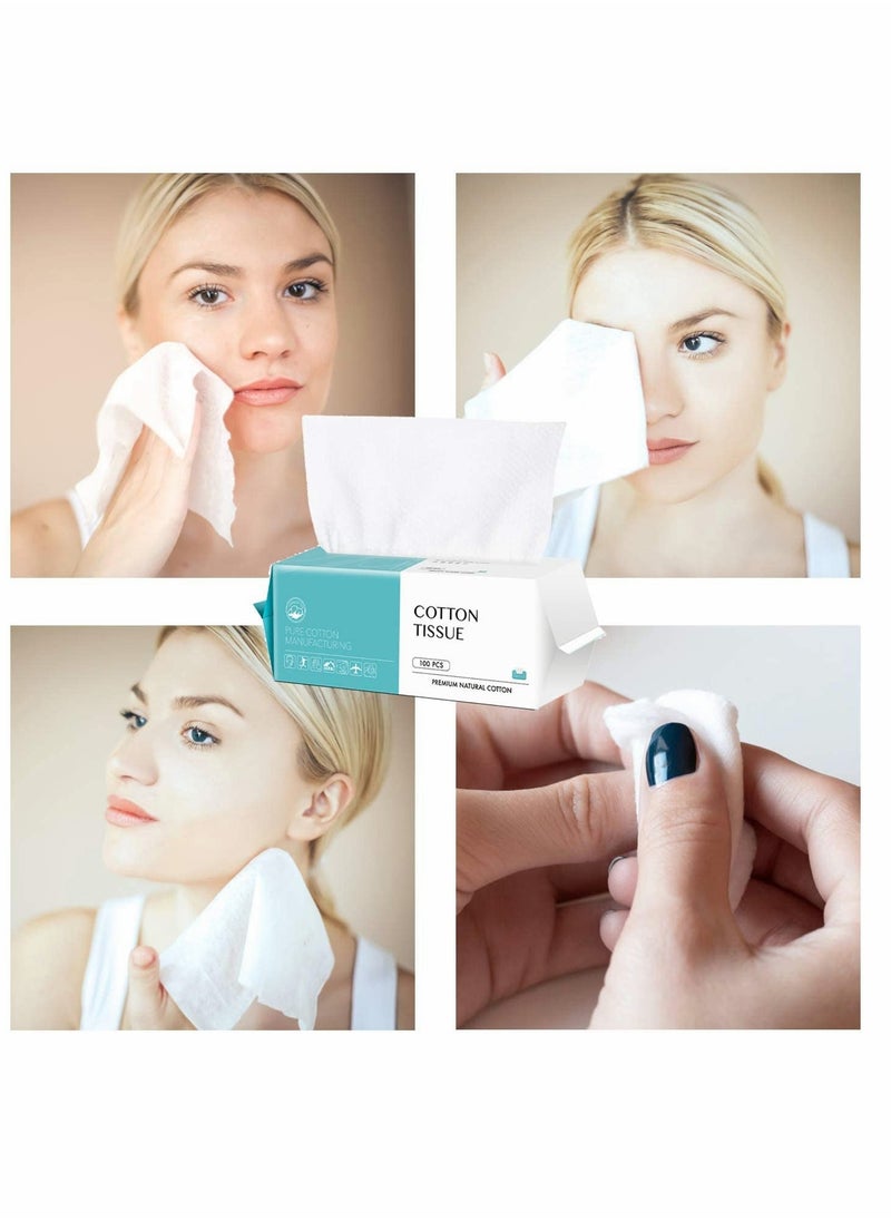 Cotton Facial Dry Wipes 100 Count Deeply Cleansing Face Towel Multi-Purpose For Skin Care Make-Up Wipes Face Wipes And Face Towel Super Soft Cotton Tissue Dry Wet Dual Use Cotton Facial Tissue