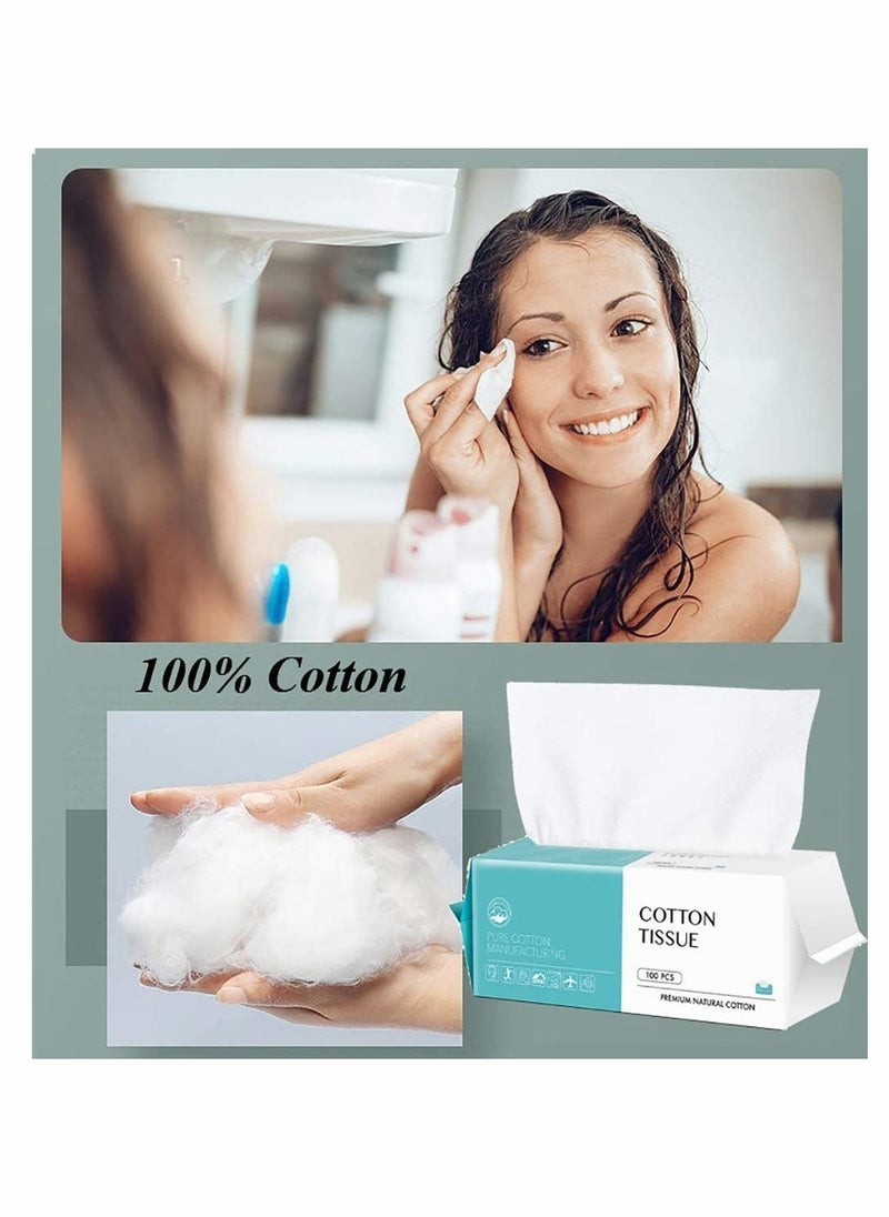 Cotton Facial Dry Wipes 100 Count Deeply Cleansing Face Towel Multi-Purpose For Skin Care Make-Up Wipes Face Wipes And Face Towel Super Soft Cotton Tissue Dry Wet Dual Use Cotton Facial Tissue