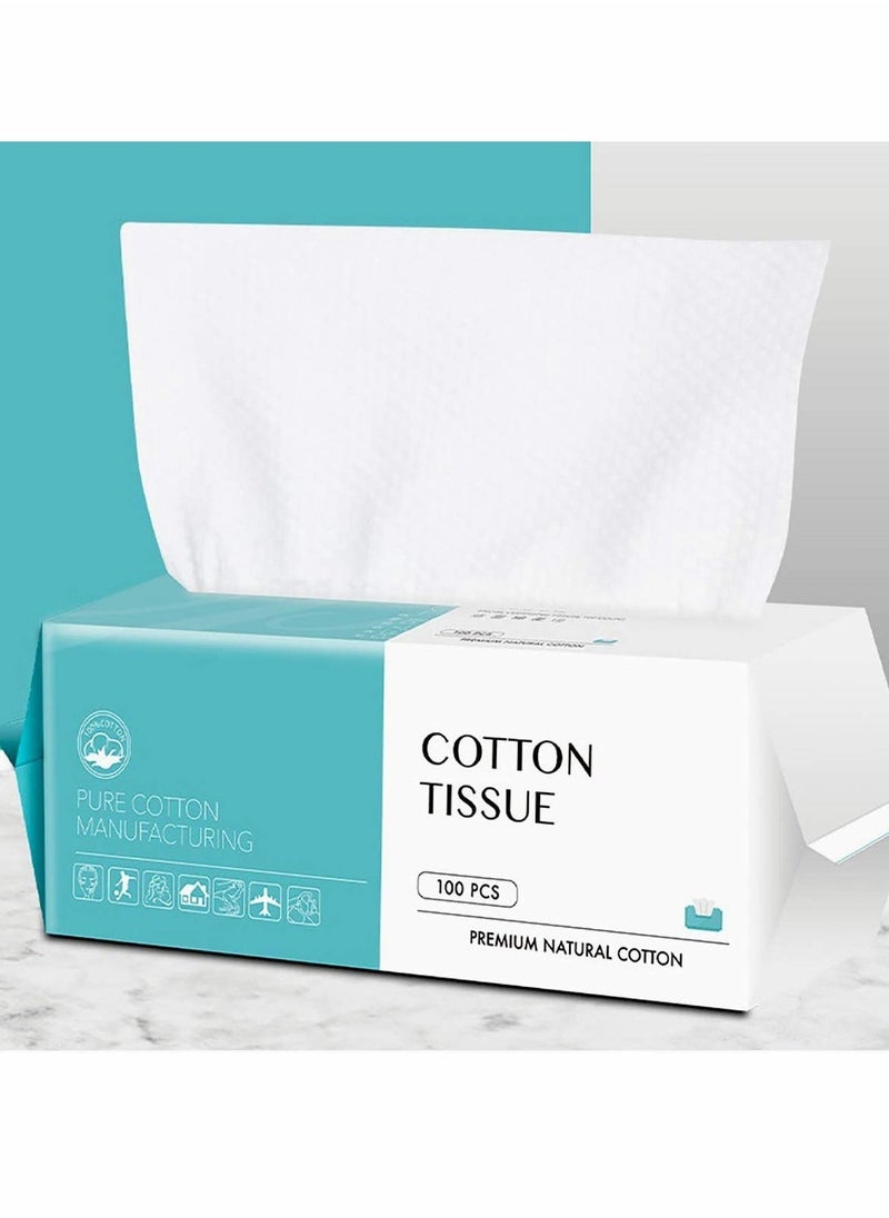 Cotton Facial Dry Wipes 100 Count Deeply Cleansing Face Towel Multi-Purpose For Skin Care Make-Up Wipes Face Wipes And Face Towel Super Soft Cotton Tissue Dry Wet Dual Use Cotton Facial Tissue