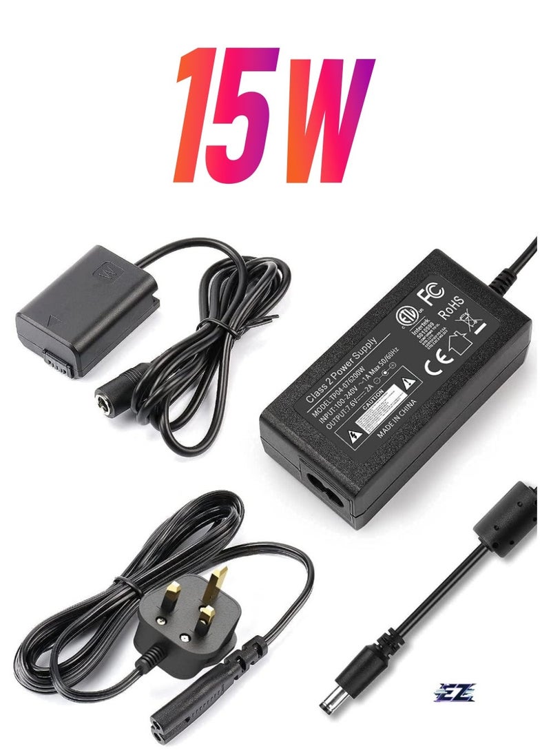 AC PW20 Power Supply Adapter & NP-FW50 Dummy Battery Kit for Sony Alpha Cameras – Compatible with A6500, A6400, A6300, A6100, A6000, A5100, A7 Series, RX10, ZV-E10 – Continuous Power for Photography & Videography