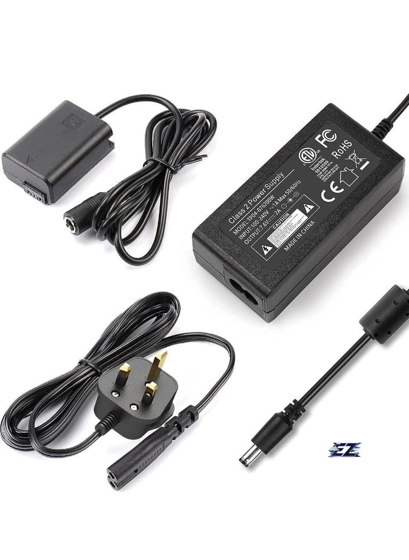 AC PW20 Power Supply Adapter & NP-FW50 Dummy Battery Kit for Sony Alpha Cameras – Compatible with A6500, A6400, A6300, A6100, A6000, A5100, A7 Series, RX10, ZV-E10 – Continuous Power for Photography & Videography